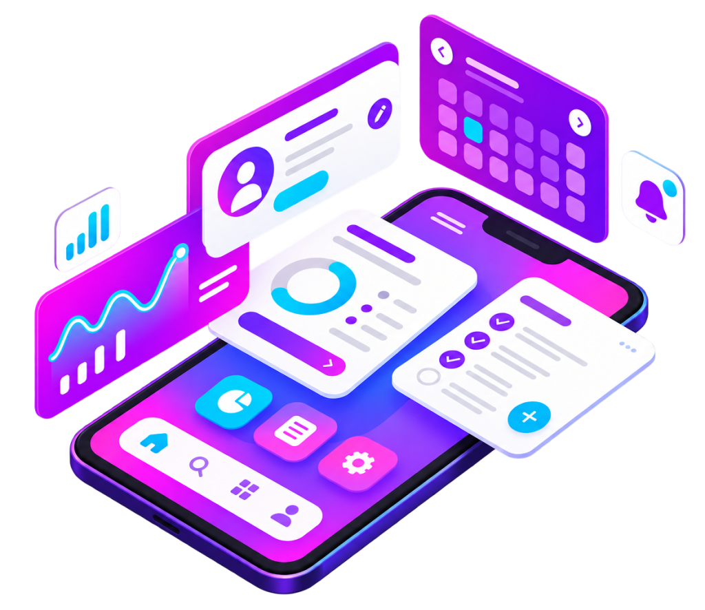 Lebego mobilapp feluletek izometrikus kompozicioban e1791361954964
